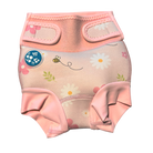 Bubble Tots Go Anywhere Swim Nappy Pink Flowers and Bees Spring Design An image of the Bubble Tots Go Anywhere Swim Nappy in Pink Flowers and Bees Spring design. The design features playful Bees and Flowers. 